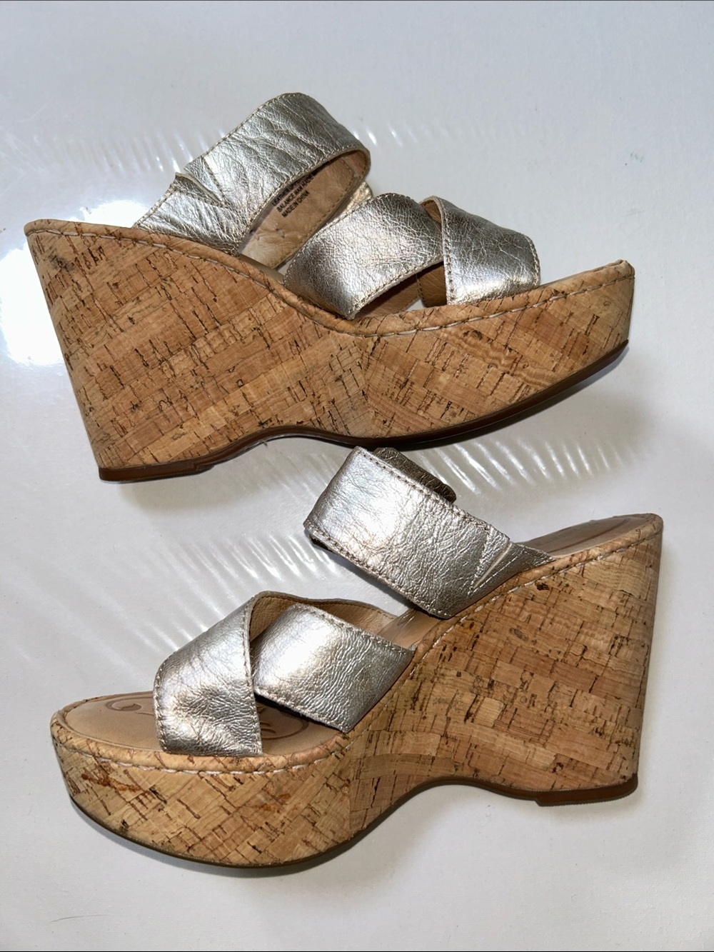 Born Metallic Pewter Women's Leather Crisscross Wedge Sandals